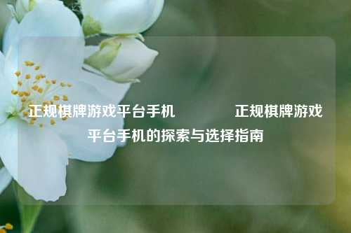 正规棋牌游戏平台手机🏅正规棋牌游戏平台手机的探索与选择指南