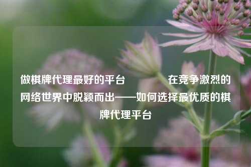 做棋牌代理最好的平台🏅在竞争激烈的网络世界中脱颖而出——如何选择最优质的棋牌代理平台